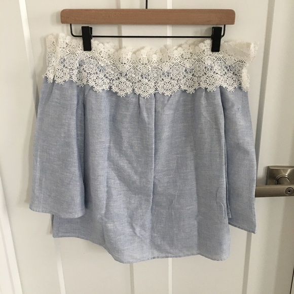 Zara Tops - Zara Off the Shoulder Lace Trim Top S